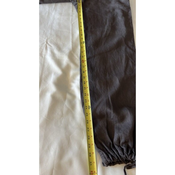 LOLE 100% Linen Straight Leg Pants 8 Tie Ankle Dark Taupe Casual Lounge Pockets - Picture 11 of 13